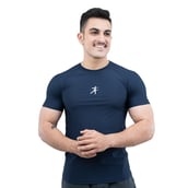 7 - Athflex Men's Slim Fit Round Neck Ribbed T-Shirt, Small Navy Blue