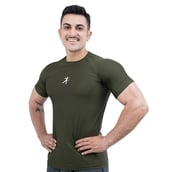 4 - Athflex Men's Slim Fit Round Neck Ribbed T-Shirt, Medium Olive Green