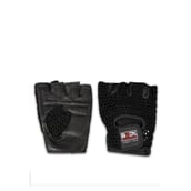 Body Sculpture Mesh Cotton/Leather Fitness Gloves,  Black  Large 