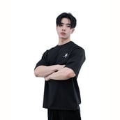 2 - Athflex Relaxed Fit Round Neck Unchained Oversize T-Shirt, Small Black