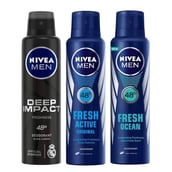 Nivea Deep Impact Fresh Active and Fresh Ocean Deo Combo of 3,  150 ml  for Men 