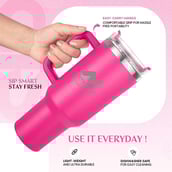 3 - GHC Nutrigize Stainless Steel Tumbler Hot and Cold with Handle and Steel straw, Dark Pink 1.2 L