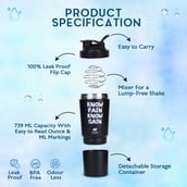 1 - GHC Stainless Steel Shaker Bottle,  Black (with Extra Compartment)  590 ml 