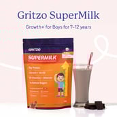 2 - Supermilk Gritzo Height+ for Boy 7-12 Yrs Personalized Protein & Nutrition Drink Mix, 800 g Double Chocolate