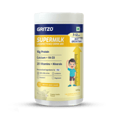 Supermilk Gritzo Growth+(Formerly Height+) Unsweetened for Boy 7 to 12 Years,  400 g  Creamy Vanilla 