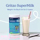 3 - Supermilk Gritzo Weight+ for 2-6 Yrs Boy & Girl Personalized Protein & Nutrition Drink Mix,  400 g  Creamy Vanilla