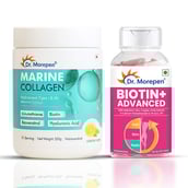 1 - Dr. Morepen Biotin+ Advanced 60 Tablets & Marine Collagen 250g Combo,  2 Piece(s)/Pack  Unflavoured & Chocolate 