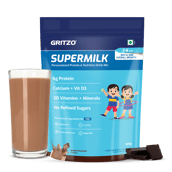 1 - Supermilk Gritzo Overall Growth for Boy/Girl 2-6 Yrs Protein & Nutrition Drink Mix,  800 g  Double Chocolate 