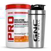 1 - GNC Pro Performance Pure Micronized Creatine Monohydrate, Orange with Steel Shaker 750ml 0.88 lb