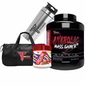 1 - Muscle Performance Anabolic Mass Gainer with Creatine Monohydrate 0.66 lbs, Steel Shaker & Gym Bag Combo,  5.5 lb  Irish Chocolate 