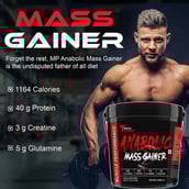 7 - Muscle Performance Anabolic Mass Gainer with Creatine Monohydrate 0.66 lbs, Steel Shaker & Gym Bag Combo, 11 lb Creamy Vanilla