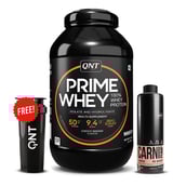 1 - QNT Prime Whey, Carnipump Ripping Pre-workout 500 ml Peach & Plastic Protein Shaker Black 700ml Combo,  4.4 lb  Choco Badam 