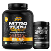 1 - MuscleTech Nitrotech 100% Whey Gold 4 lb Double Rich Chocolate (India) & Platinum 100% Creatine Combo, 0.55 lb Unflavoured