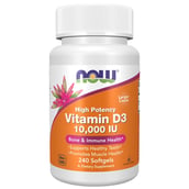 1 - Now Vitamin D-3 10,000 IU,  240 softgels  Unflavoured 
