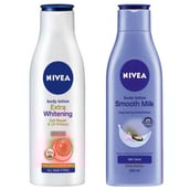 Nivea Smooth Milk Nourishing and Extra Whitening Spf 15 Body Lotion Combo, for All Skin Types 200 ml