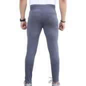 1 - Fitinc Men's Lycra Slim Fit Track Pants with 2 Side Zipper Pockets and Logo,  Gray  Large 