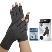 3 - Dr. Arthritis Compression Gloves,  Grey with Hand Book (Pair)  Small 