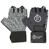 1 - Fitup Life Gym Gloves with Adjustable Wrist Grip & Web Leather Padding,  Black with Grey  Small 