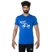 1 - DK Active Wear Half Sleeve Gym T Shirt (Beast Mode),  Royal Blue and White  XL 