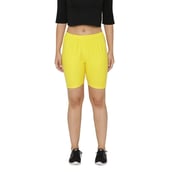 3 - N Gal Cotton Lycra Women's Thigh Length Cycling Yoga Workout Casual Shorts,  LemonYellow  XXL 