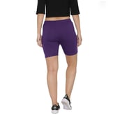 4 - N Gal Cotton Lycra Women's Thigh Length Cycling Yoga Workout Casual Shorts,  Purple  Small 