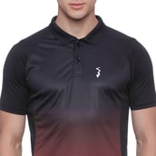 3 - Campus Sutra Ombre Men Polo Neck T Shirt,  Red & Black  Small 