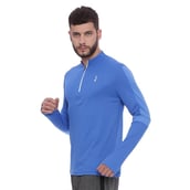 3 - Campus Sutra Striped Men Mandarin Collar T Shirt,  Blue  XL 