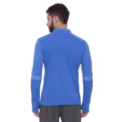 2 - Campus Sutra Striped Men Mandarin Collar T Shirt,  Blue  Medium 