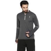 1 - Campus Sutra Striped Men Mandarin Collar T Shirt,  Grey & Black  Large 