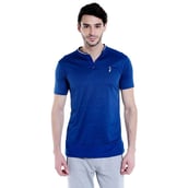 1 - Campus Sutra Solid Men Mandarin Collar Half Sleeve T Shirt,  Blue  Large 