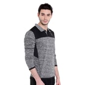 3 - Campus Sutra Solid Men Polo Neck T Shirt, Grey & Black Large