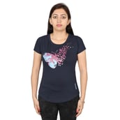 1 - Vector X Printed Cotton Lycra Women Round Neck T Shirt (VTDF 036),  Navy Blue  XL 