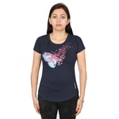 1 - Vector X Printed Cotton Lycra Women Round Neck T Shirt (VTDF 036),  Navy Blue  XXL 