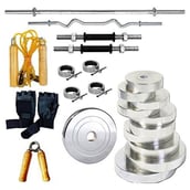 1 - Body Maxx New 10 KG Steel Weight Plate Home Gym Set + 14 Dumbbell Rod + 3 FT CURL Rod + 5 FT Plain Rod (20 MM) + Skipping Rope