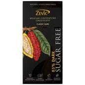 Zevic 85% Dark Sugar Free Classic, Belgian Couverture Chocolate 90 g