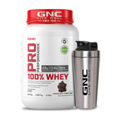 1 - GNC Pro Performance 100% Whey Protein & Steel Shaker Silver 750ml Combo,  2 lb  Chocolate Fudge 