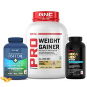 GNC Pro Performance Weight Gainer 6.6 lb Vanilla Ice Cream & Mega Men One Daily Multivitamin 60 Tabs with Triple Strength Fish Oil 60 Softgels