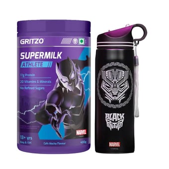 Supermilk Athlete 13+ Yrs Boy/Girl 400 g Cafe Mocha and 700ml Black Panther Sipper Combo