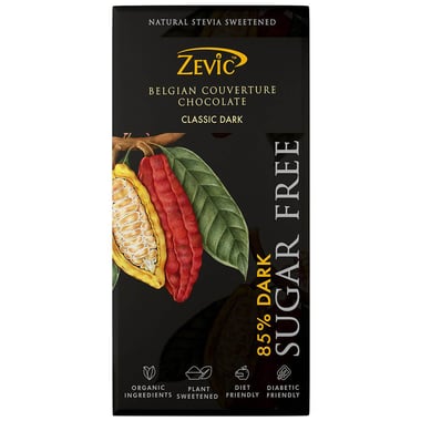Zevic 85% Dark Sugar Free Classic,  Belgian Couverture Chocolate  90 g 
