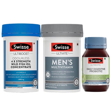 Swisse Multivitamin Fish Oil Probiotic Combo, 3 Piece(s)/Pack Unflavoured
