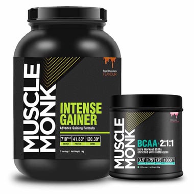 MuscleMonk Intense Mass Gainer with BCAA 2:1:1 (Watermelon, 300g, 30 Servings), 2.2 lb Royal Chocolate