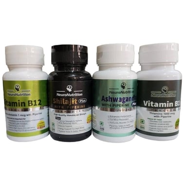 NeuroNutrition Immunity Booster - Shilajit, Ashwagandha, Vitamins B12 & B1 Combo, 4 Piece(s)/Pack