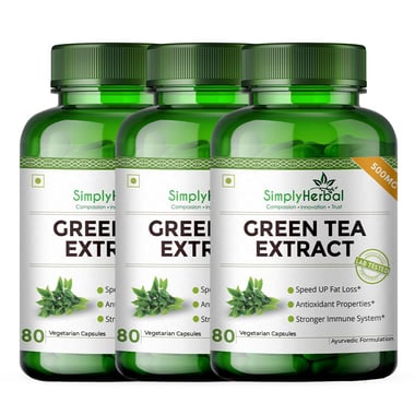 Simply Herbal Green Tea Extract 500mg, 80 veggie capsule(s) Unflavoured (Pack of 3)