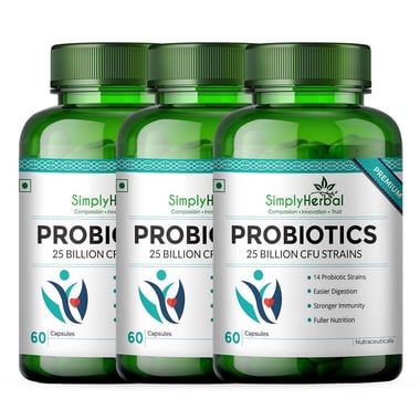 Simply Herbal Probiotics, 60 capsules Unflavoured (Pack of 3)
