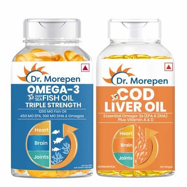 Dr. Morepen Dr. Morepen Omega-3 1250mg Fish Oil 60 Softgels & Cod Liver Oil 100 Softgels Combo, 2 Piece(s)/Pack