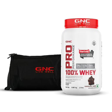 GNC Pro Performance 100% Whey Protein & Gym Bag Combo,  2 lb  Chocolate Fudge 