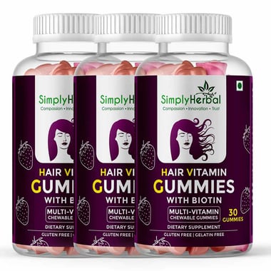 Simply Herbal Hair Vitamin Gummies with Biotin, 30 gummies Unflavoured (Pack of 3)