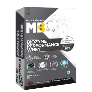 MuscleBlaze Biozyme Performance Whey Protein Powder (Old MRP), 0.079 lb Rich Chocolate