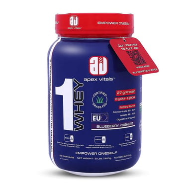 Apex Vitals 1 Whey 27 g Protein,  2 lb  Blueberry Yoghurt 