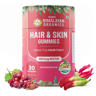 Vlado's Himalayan Organics Hair & Skin 40mcg Biotin, 30 gummies Natural Mixed Fruit